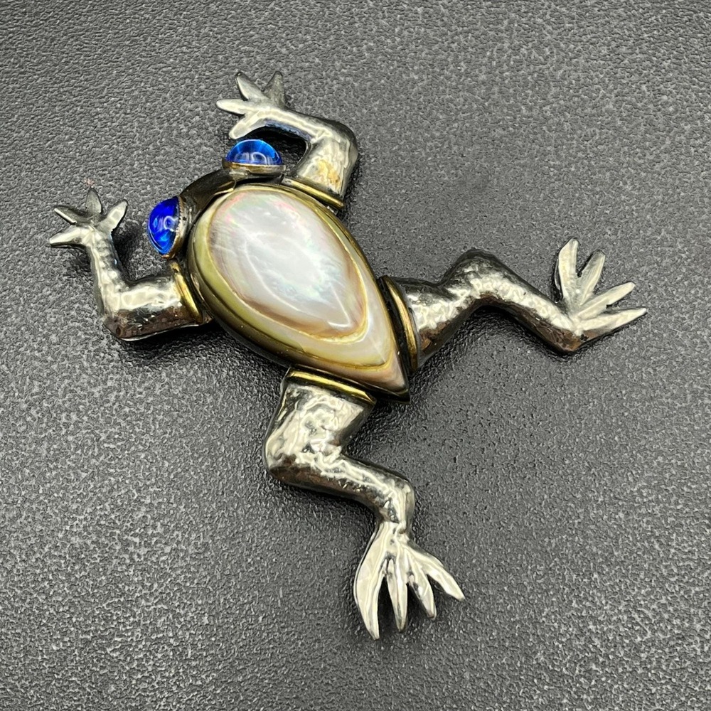 Fabrice Paris Mixed-Metal Frog Brooch w/ Shell Body & Glass Eyes